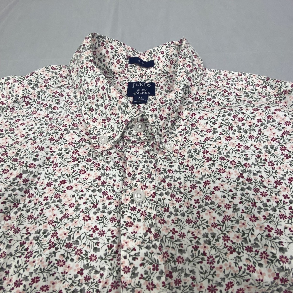 J. Crew Flex Washed Shirt Mens XL Multicolor Floral Cotton Stretch Slim Fit EUC